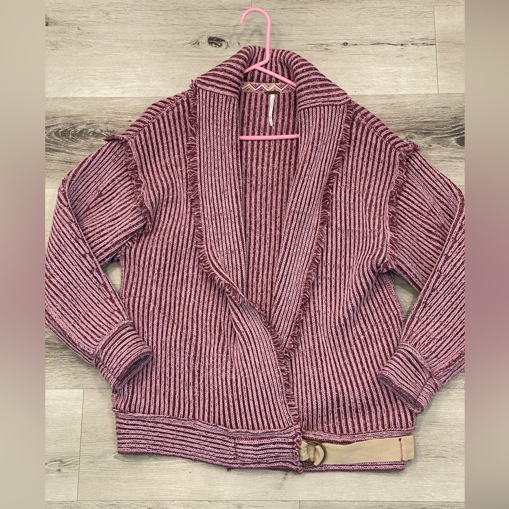 FREE PEOPLE Fringe Cardigan Sweater Women’s Size:Medium Color: Maroon/Pink EUC